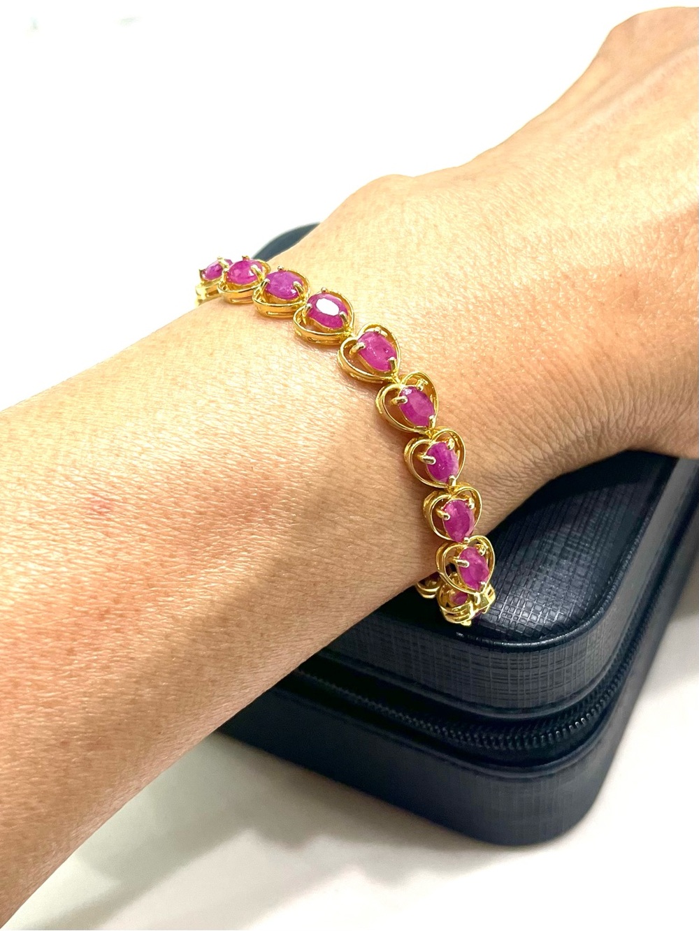 21x0.5ct Genuine Ruby 14KGP Bracelet - Picture 5 of 6